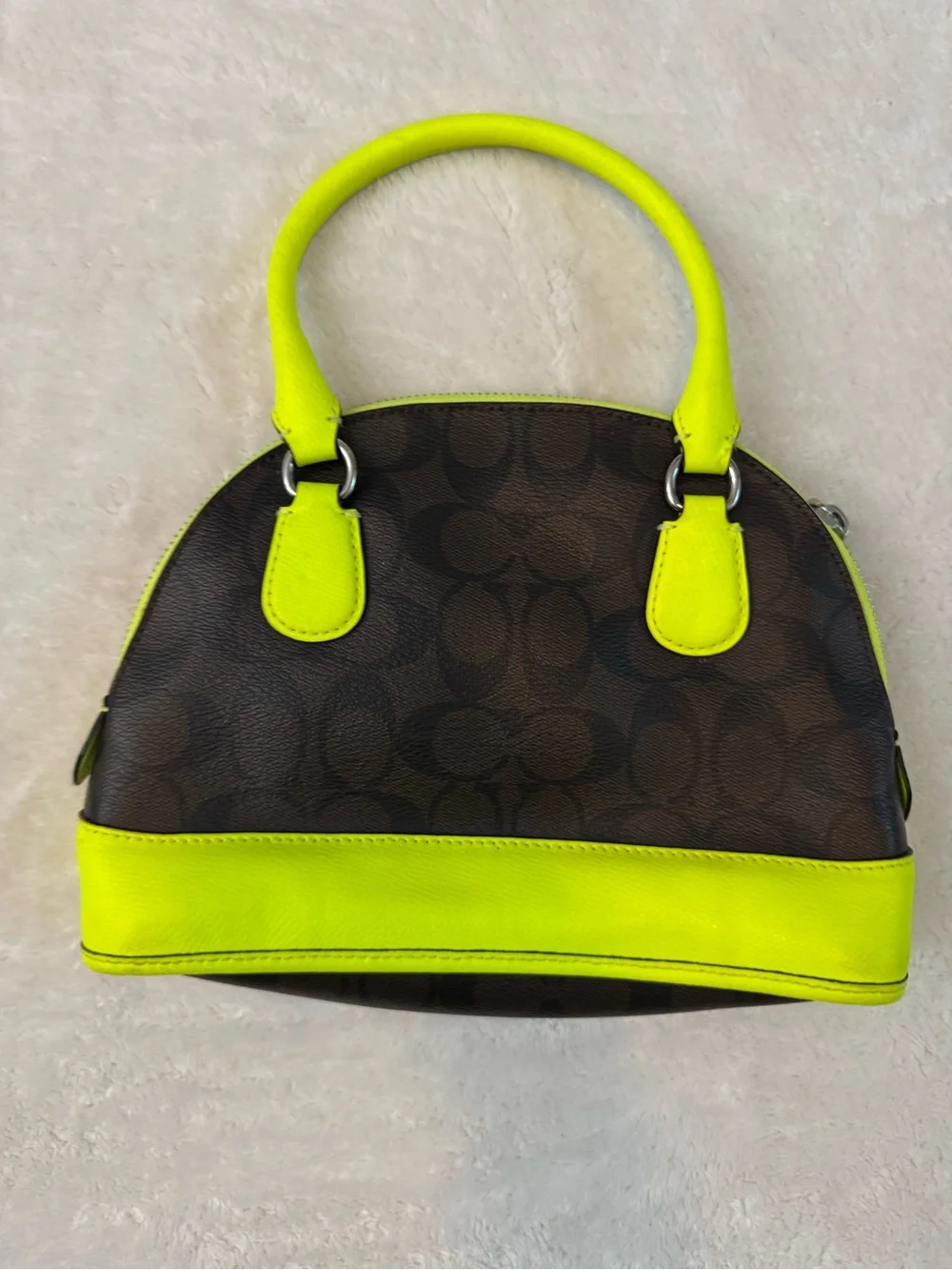 Coach Mini Dome Satchel in Neon Lime/Brown Logo Leather